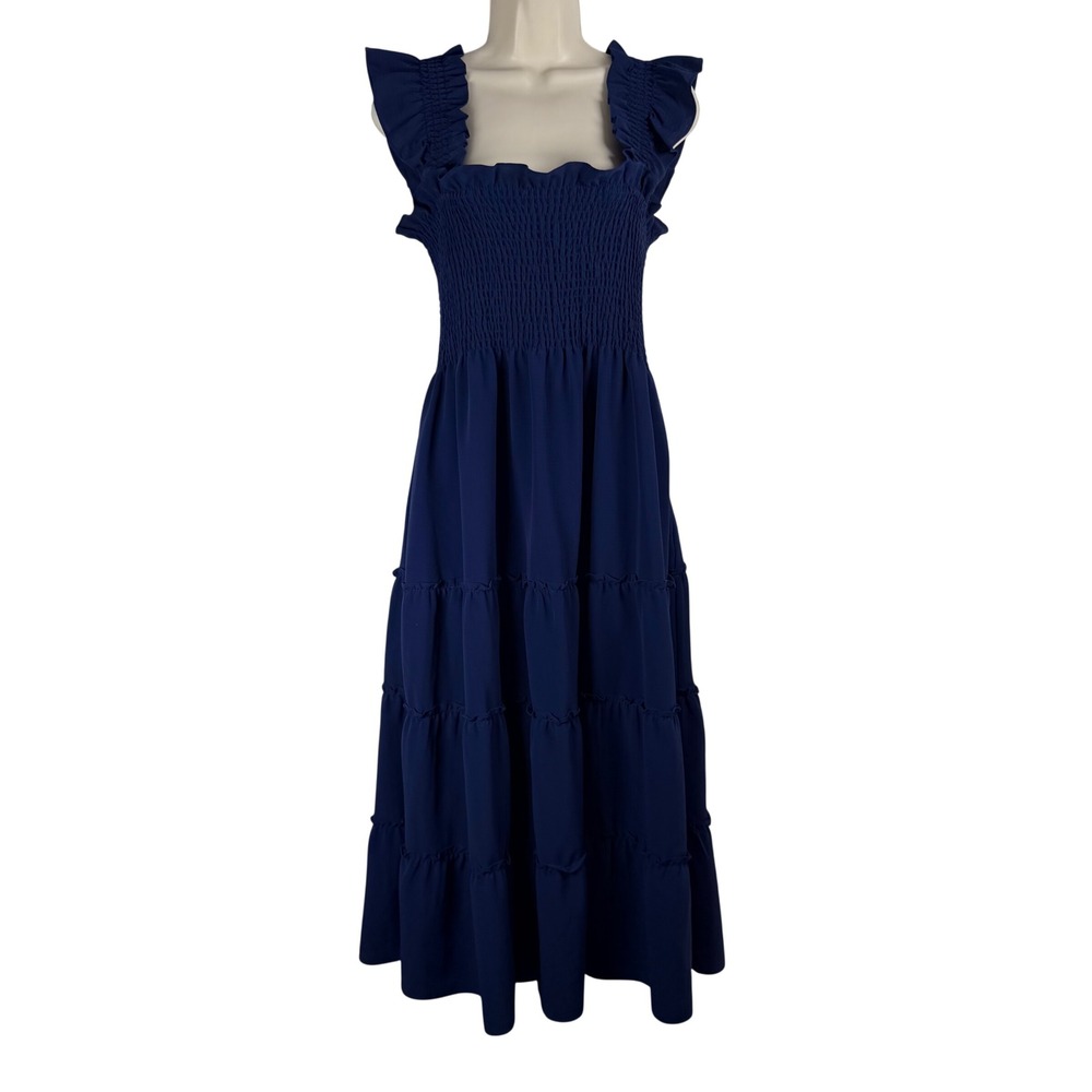 Hill House Home The Ellie Nap Dress Navy Smocked Tiered Midi Small Cottage Boho